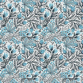 Whimsy-Blue Black and White Foliage (Sold By 1/2 Meter)